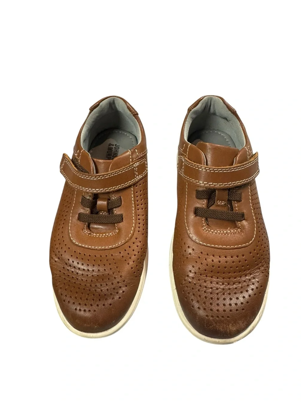 Johnston & Murphy Kids Brown Perforated Leather Hook-and-Loop Dress Shoes